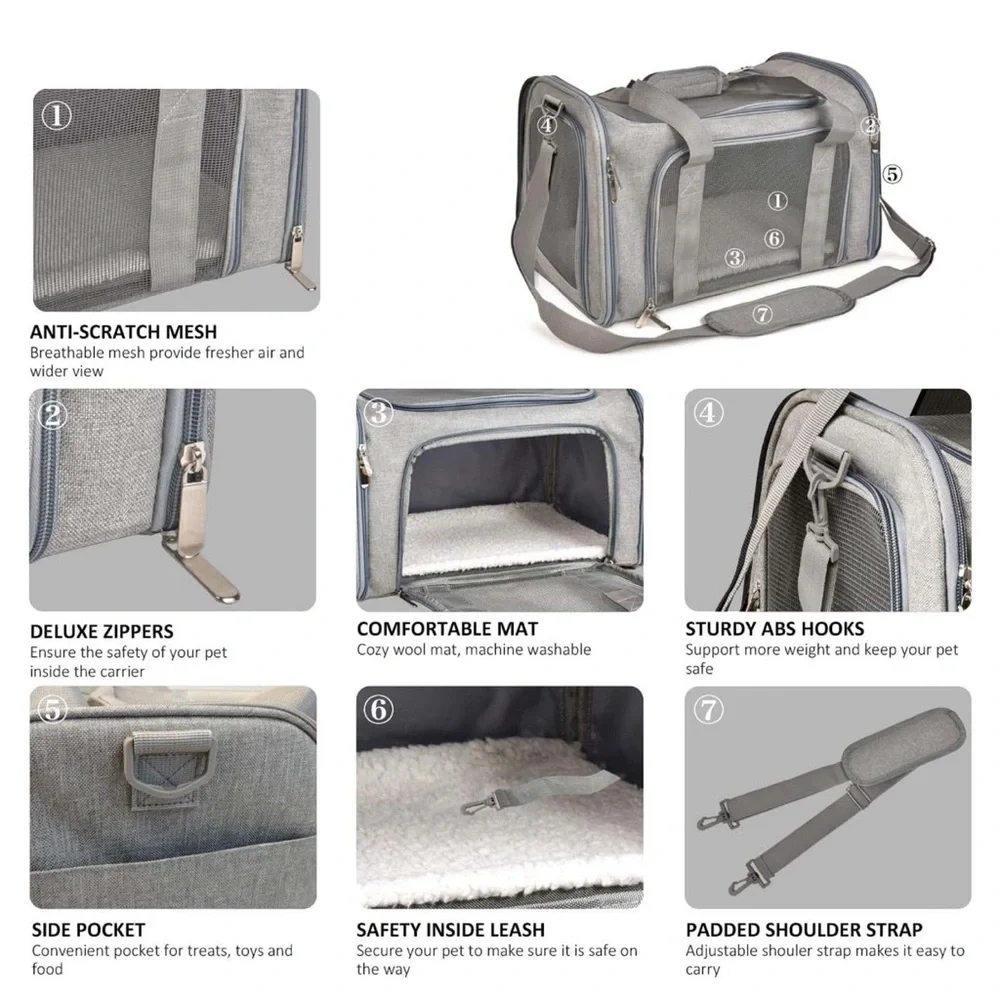 Pet carriers for cats, dogs and puppies in gray. Up to 22pounds.